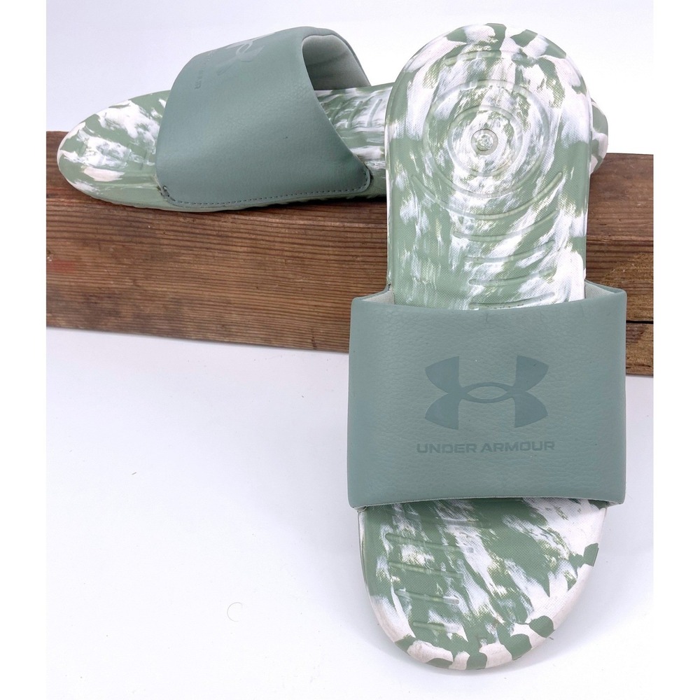Under Armour Ansa Fixed Slides Sage Green Marble Swirl Mens Sandals Size 9